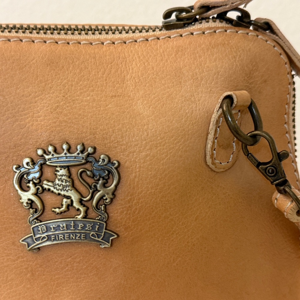 Pratesi Firenze Italian Leather Crossbody Bag Tan Small Made In Italy - Picture 2 of 13